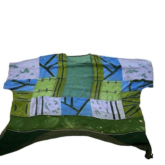 Champagne Collection by All That Glitters Silk One Size Blue and Green Top - Picture 2 of 11